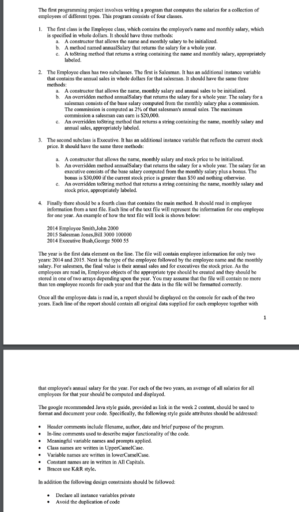  The first programming project involves writing a program that computes the