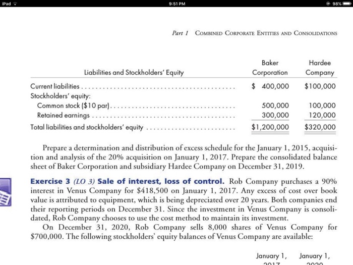 first block. Baker Corporation pur chases a 60% interest in Hardee Company