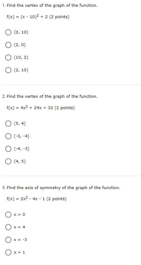 - 6x + 7 (2 points) Oy = ( x + 3)2