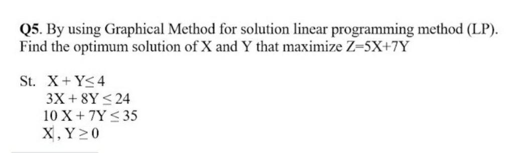 Q5. By using Graphical Method for solution linear programming method (LP).