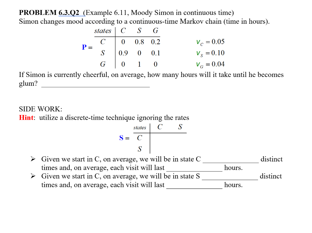  PROBLEM 6.3422 gExample 6.11, Moody Simon in continuous time) Simon changes