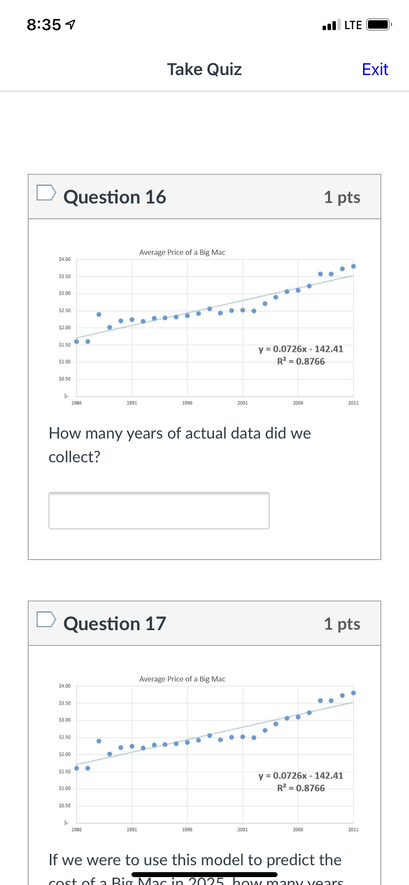 8:35 '1 II\" LTE C} Take Quiz Exit D Question 12 Average