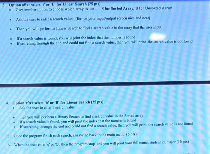 Array: LastnameUnsorted - where you will have 10 integers between 0 to