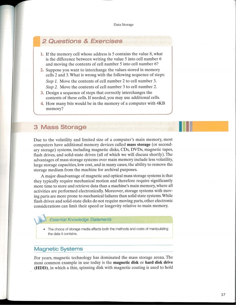  Data Storage 2 Questions & Exercises 1. If the memory cell