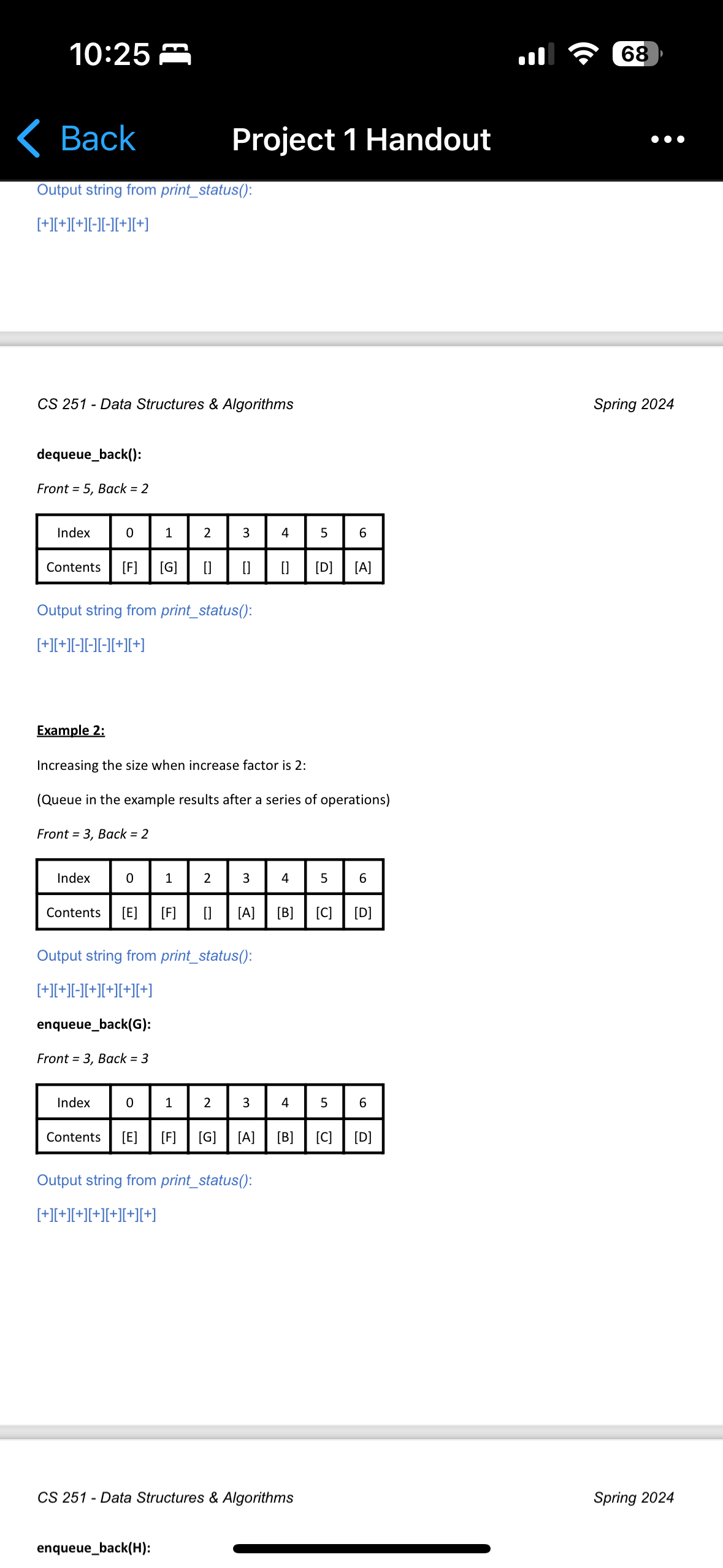  10:25m 69 Back Project 1 Handout CS 251- Data Structures &
