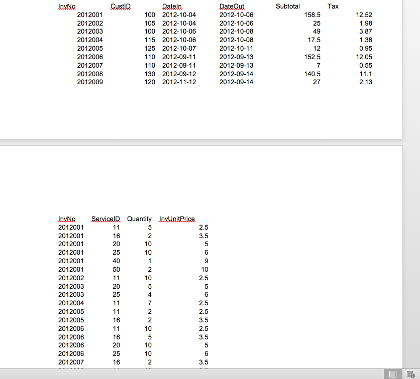 question. --Q1. List the service id and description for the services where