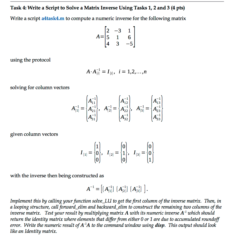  Task 4: Write a Script to Solve a Matrix Inverse Using