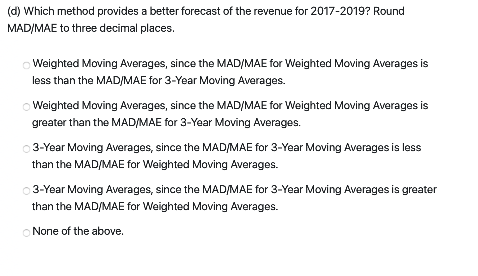 the most recent time period), and the Exponential Forecast values in the