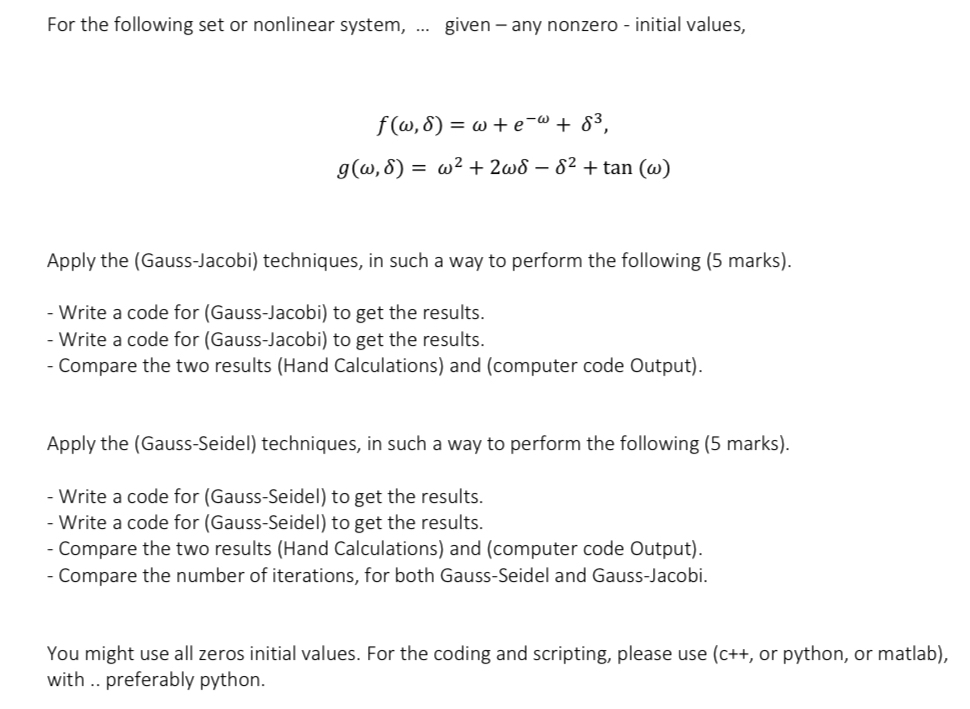  For the following set or nonlinear system, ... given - any