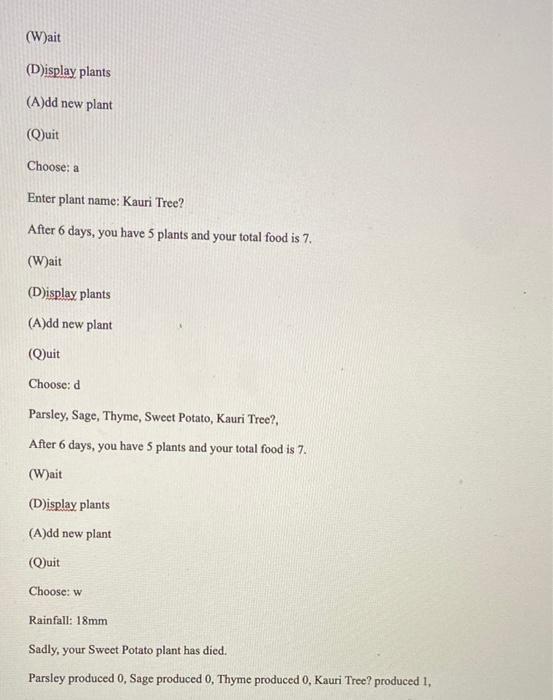 plant will die. When you have enough food, you can spend some