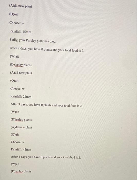 some instructions and four plants. Then there's a repeating menu with the