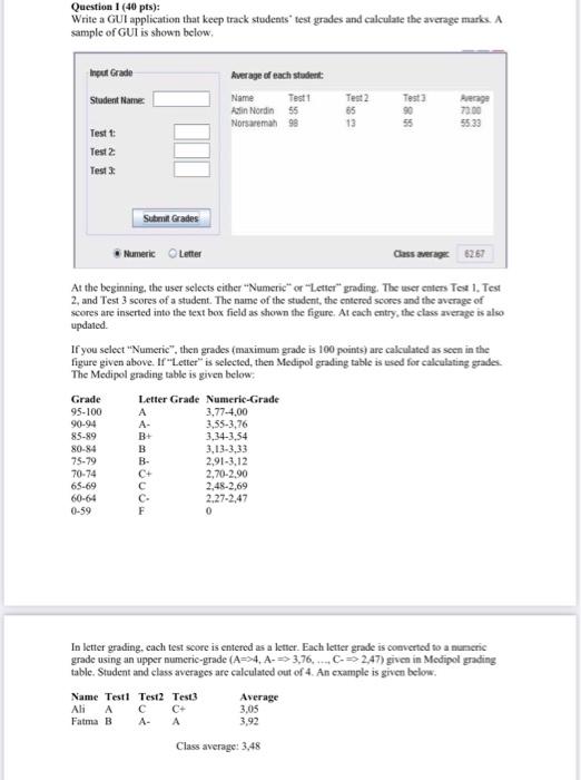 python Question 1 (40 pts): Write a GUl application that keep track