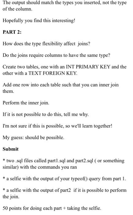 In class we discussed type affinity in sqlite3. Here's the link to