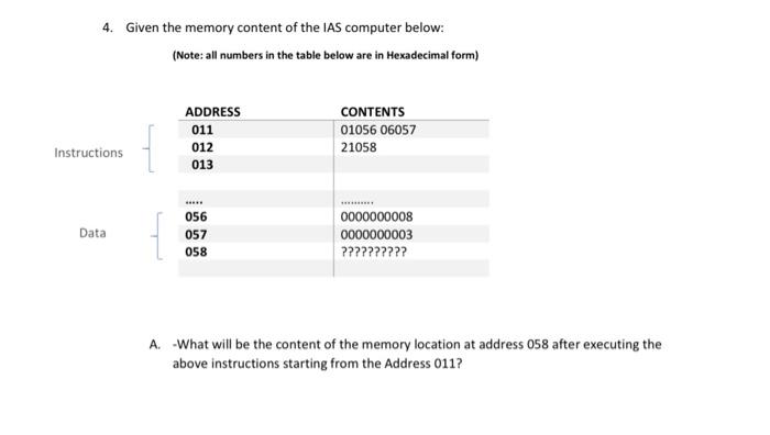 course name: Computer Organization and Architecture 10th Edition 4. Given the memory