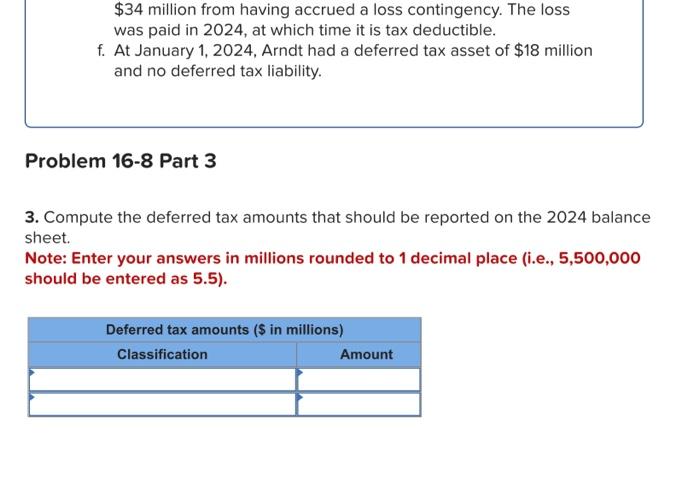 16-6, 16-8] [The following information applies to the questions displayed below.] Arndt,