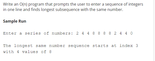  IN PYTHON PLEASE! PROVIDE THE FINAL CODE Write an O(n) program