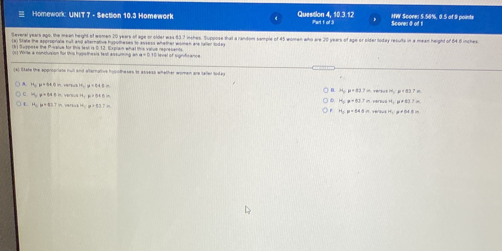  Homework: UNIT 7 - Section 10.3 Homework Question 4, 10.3.12 HW