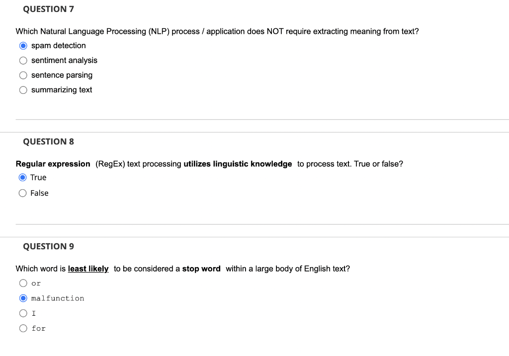 Which Natural Language Processing (NLP) process / application does NOT require