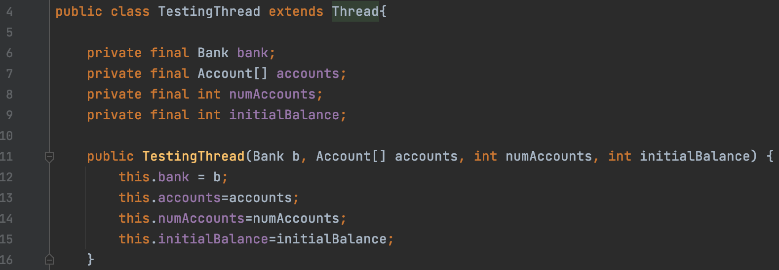 bank) { this.id = id; this.balance = initialBalance; this.bank = bank; }