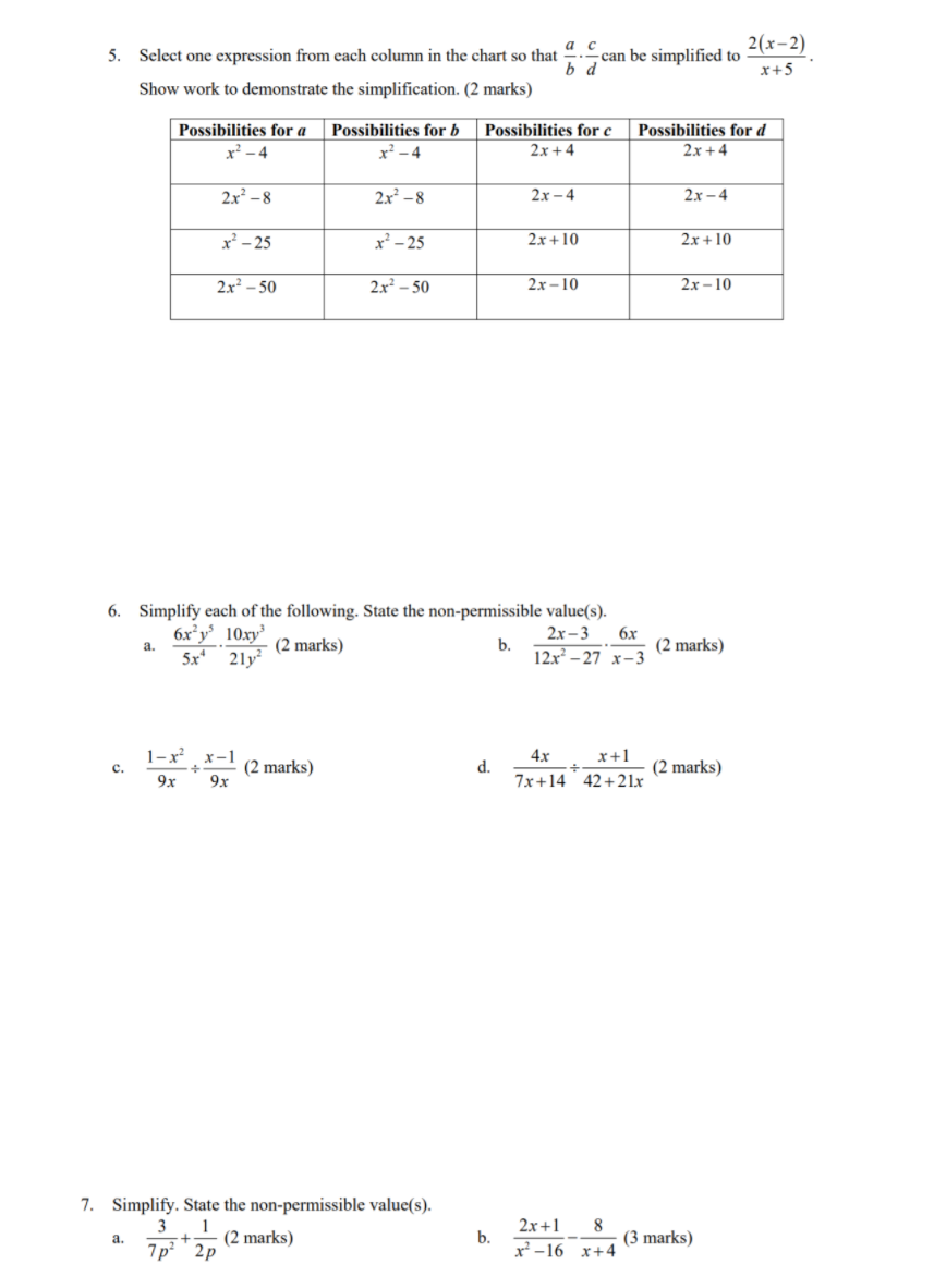  5. Select one expression from each column in the chart so