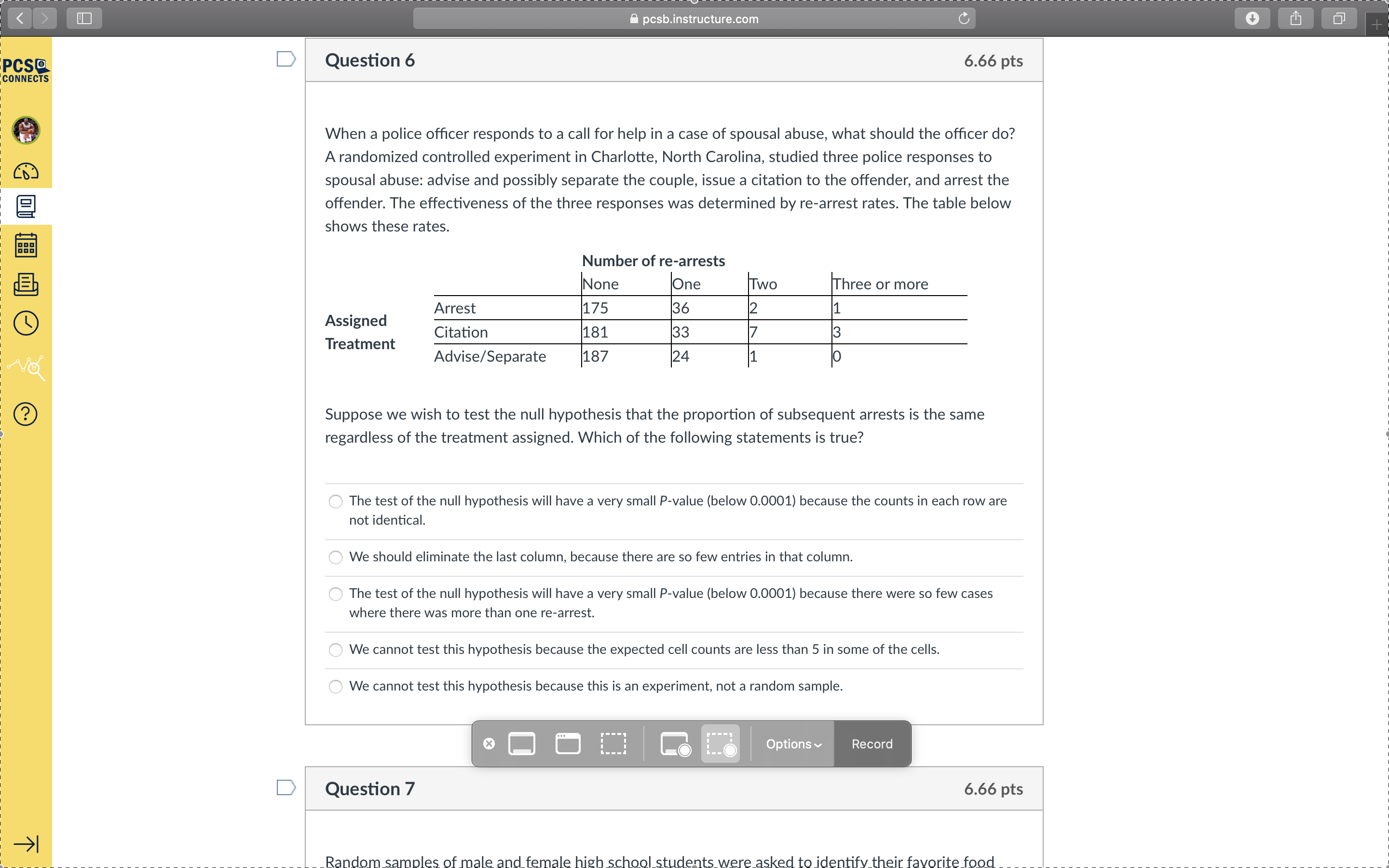 A pcsb.instructure.com C + PCSO D Question 6 6.66 pts CONNECTS