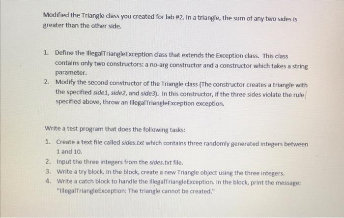 java programming Modified the Triangle class you created for lab \#2. In