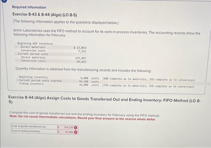  Required information Exercise 8-43 \& 8-44 (Algo) (LO 8-5) [The following