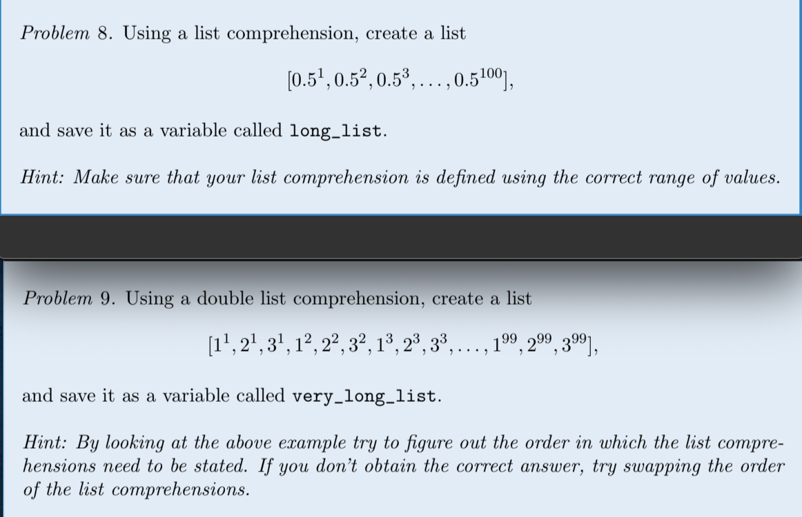 Python Coding Problem 8. Using a list comprehension, create a list [0.51,0.52,0.5),