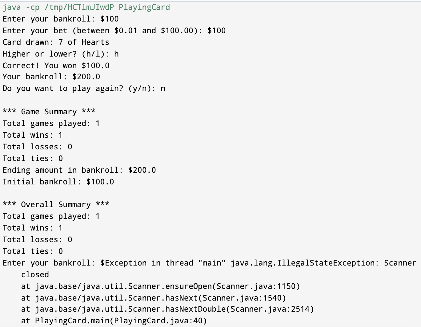  I have identified a bug that causes the program to terminate
