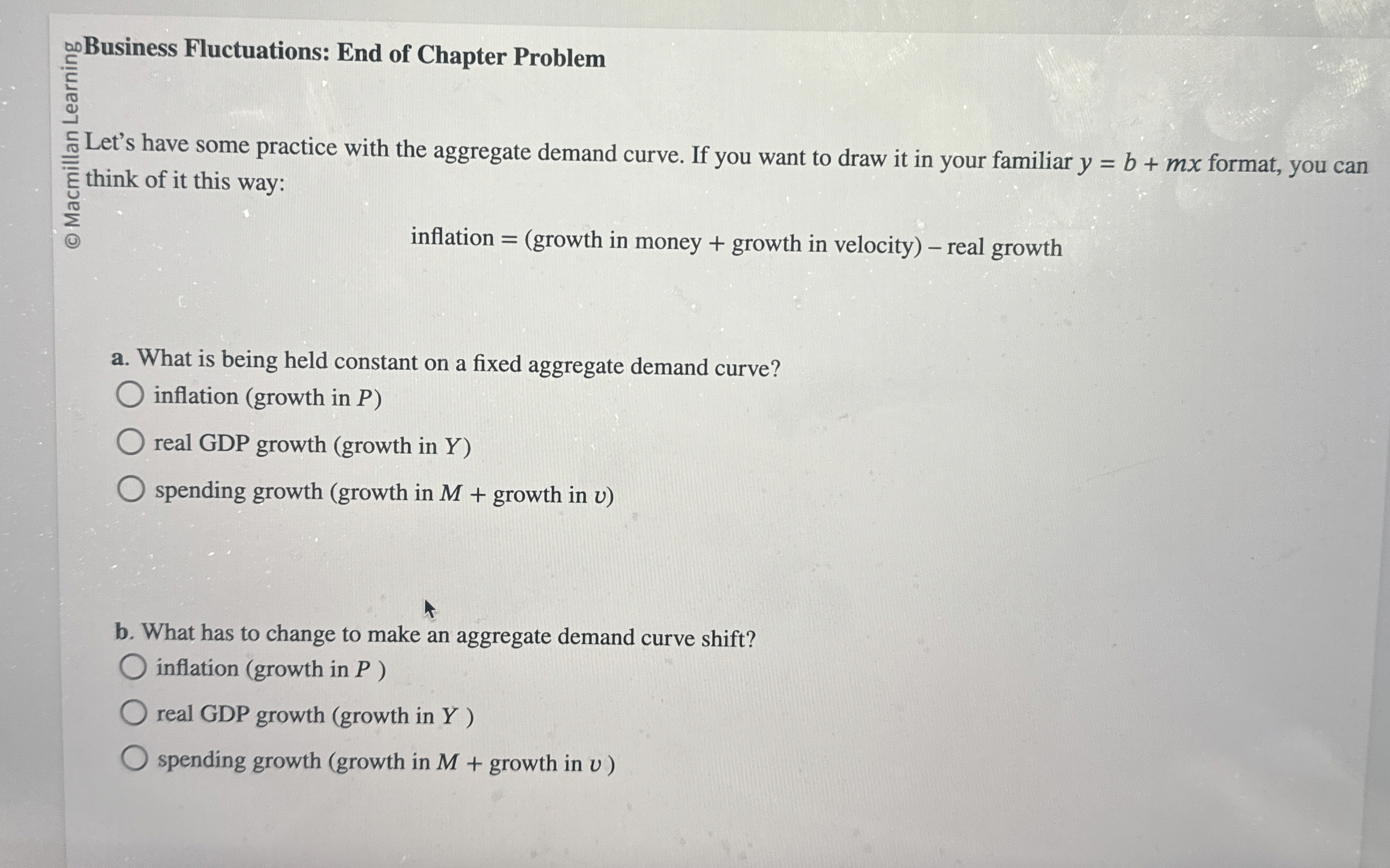  Business Fluctuations: End of Chapter Problem Let's have some practice with
