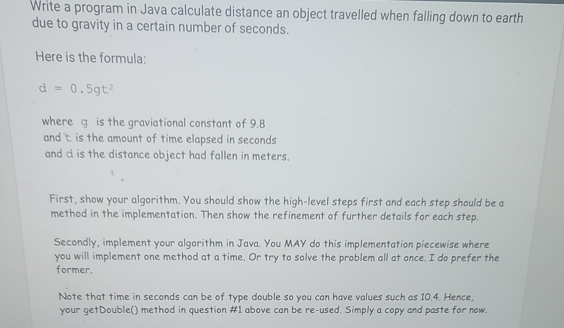  write a java code using main that meets all of the