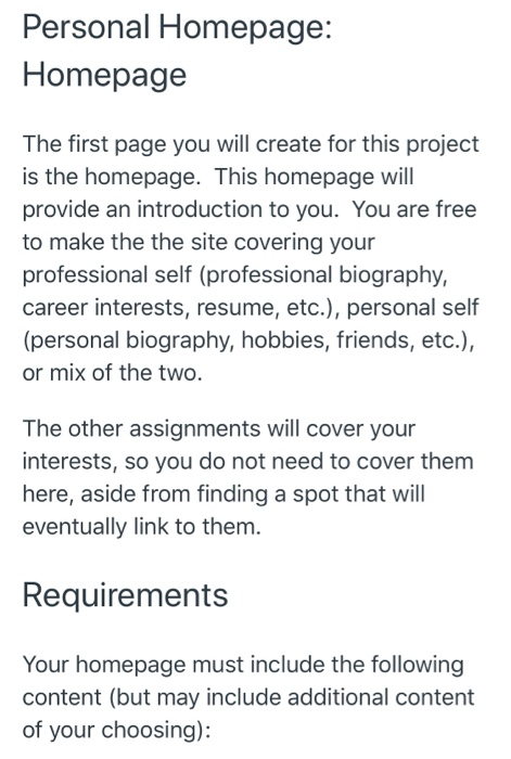 webpages that utilizes the technologies learned in the first few weeks of