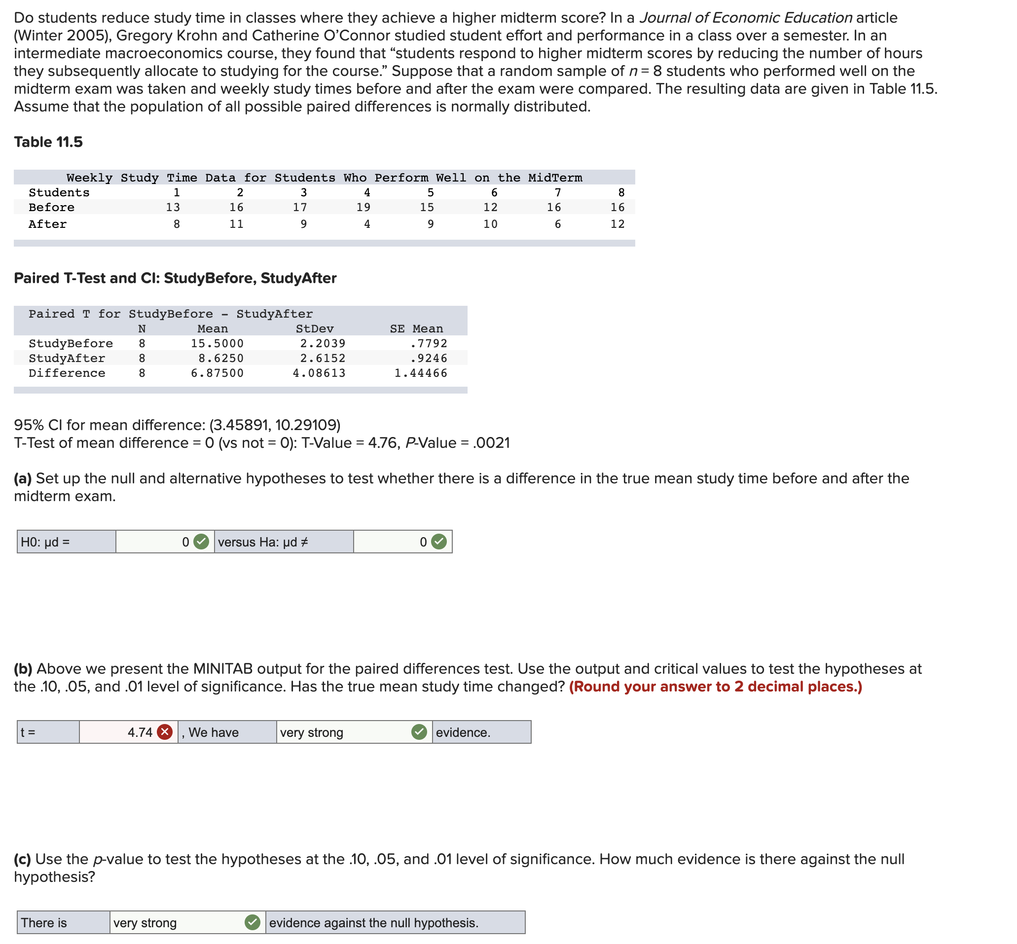 Needing help correct this practice question. Do students reduce study time in