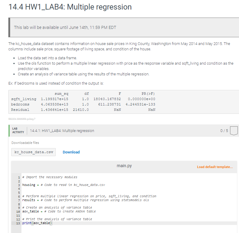  14.4 HW1_LAB4: Multiple regression This lab will be available until June