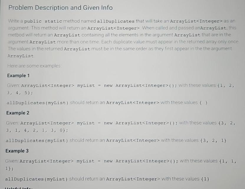  Problem Description and Given Info Write a public static method named