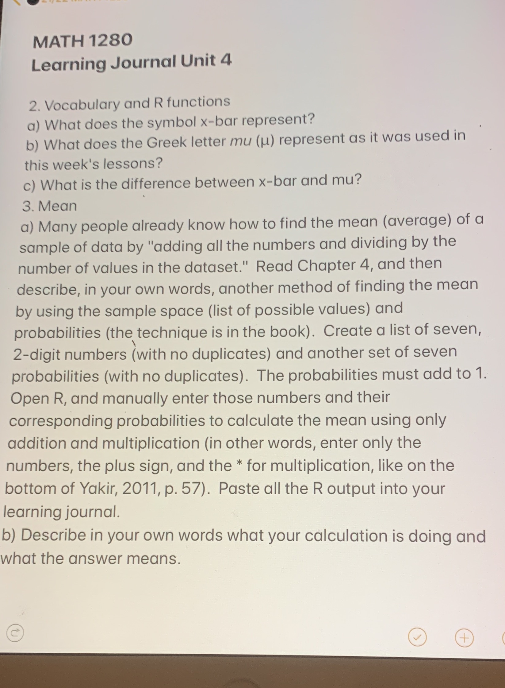 . \\ '51,..-\"un. .7, MATH 1280 Learning Journal Unit 4 2.