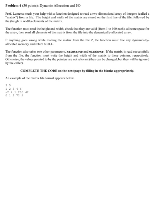  please, explain for each blank Problem 4 (30 points): Dynamic Allocation