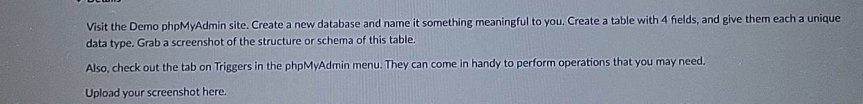  Visit the Demo phpMyAdmin site. Create a new database and name