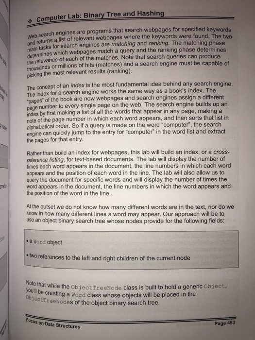 Computer Lab: Binary Trees and Hashing - Please help me on this