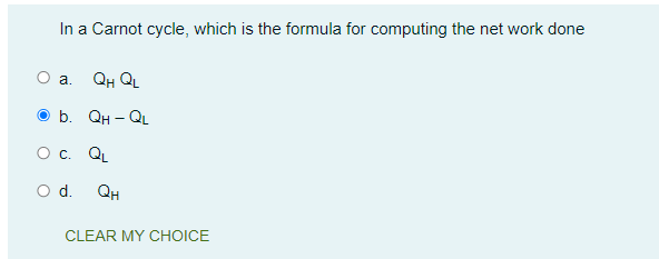 In a Carnot cycle, which is the formula for computing the