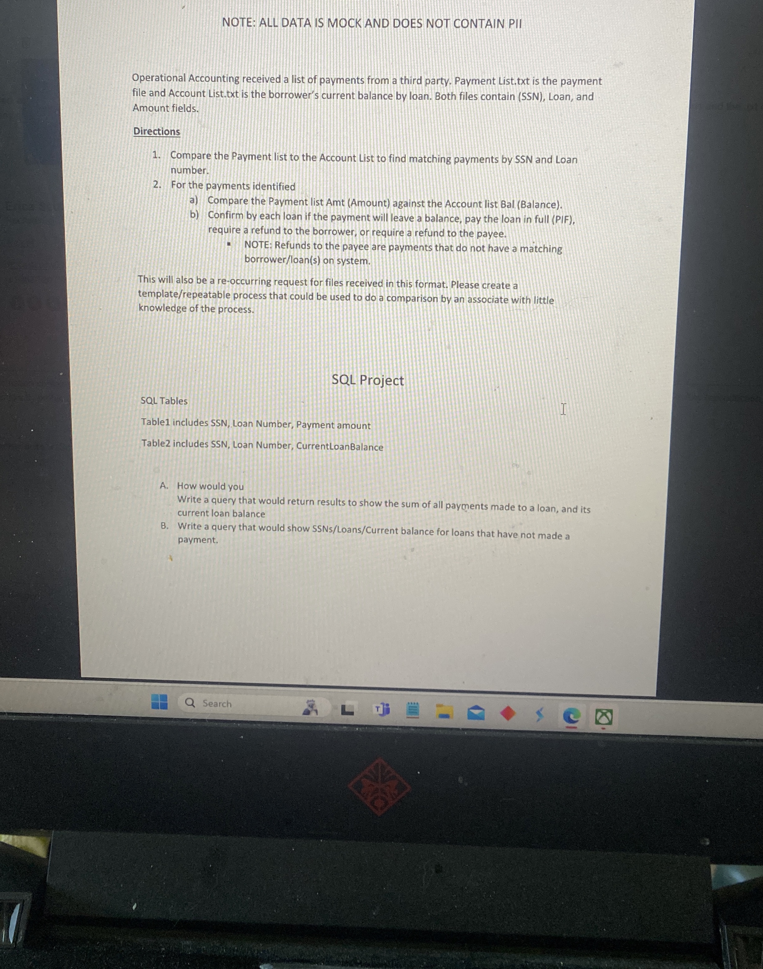  NOTE: ALL DATA IS MOCK AND DOES NOT CONTAIN PII Operational