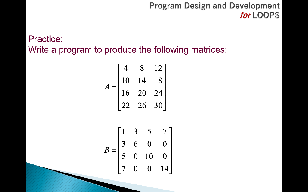  Program Design and Development for LOOPS Practice: Write a program to