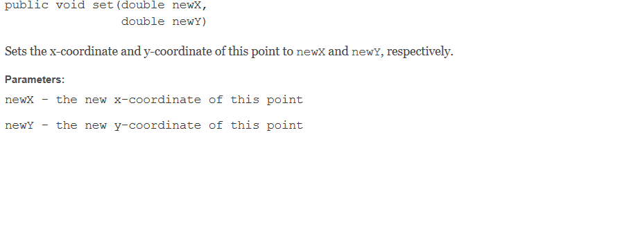  public class Point2 extends java.lang.Object public class Point2 { private double