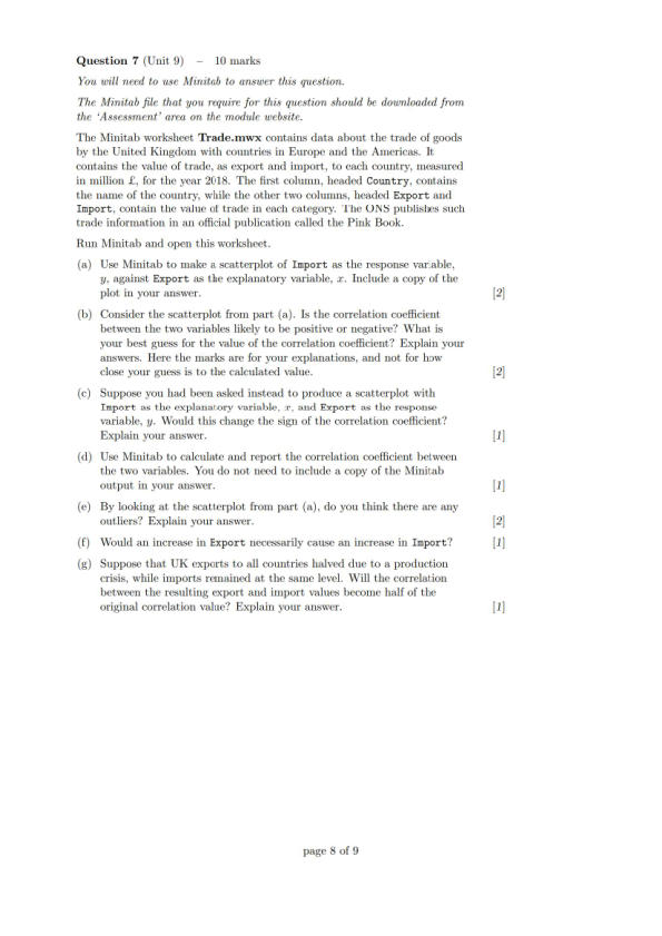  Question 7 (Unit 9) - 10 marks You will need to