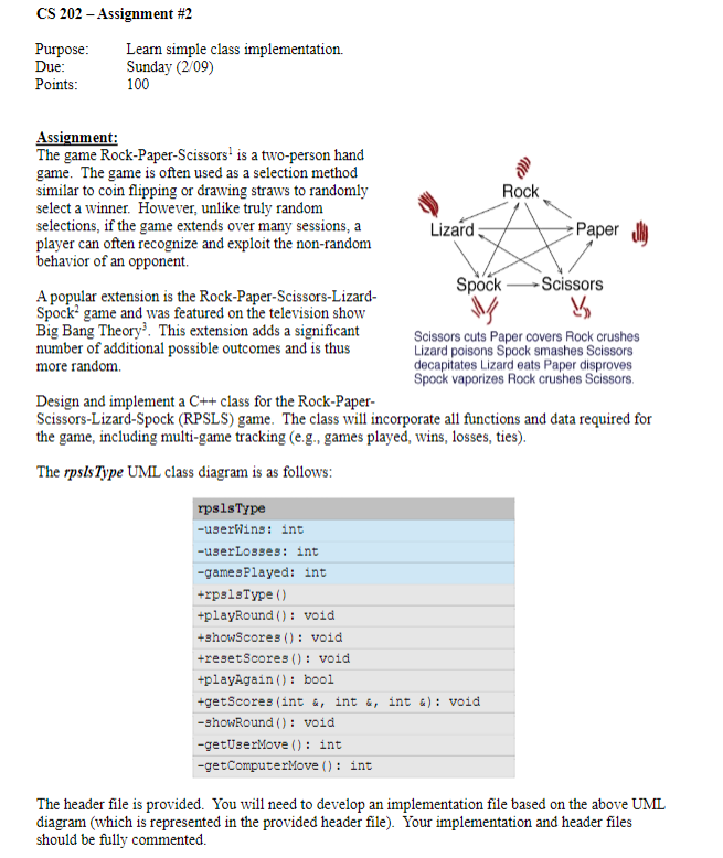  HEADER FILE: FILE 2: CS 202 - Assignment #2 Purpose: Due: