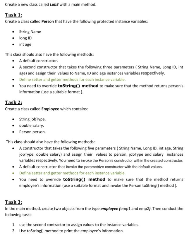  Create a new class called Lab3 with a main method. Task