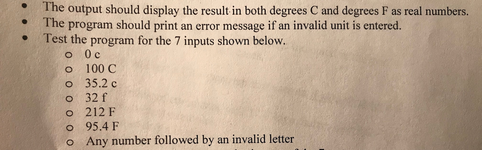 points) Convert temperature: Write, compile, and test a C++ program that uses