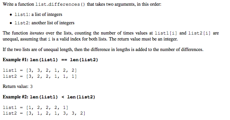  Code in python please! and thank you! Write a function list.differences)