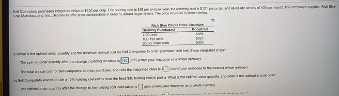  Bell Computers purchases integrated chips a $350 per chip The holding