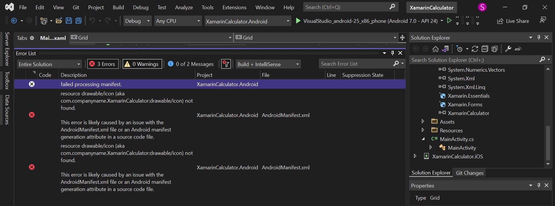 i am using visual studio for xamarin. forms c#. i got an